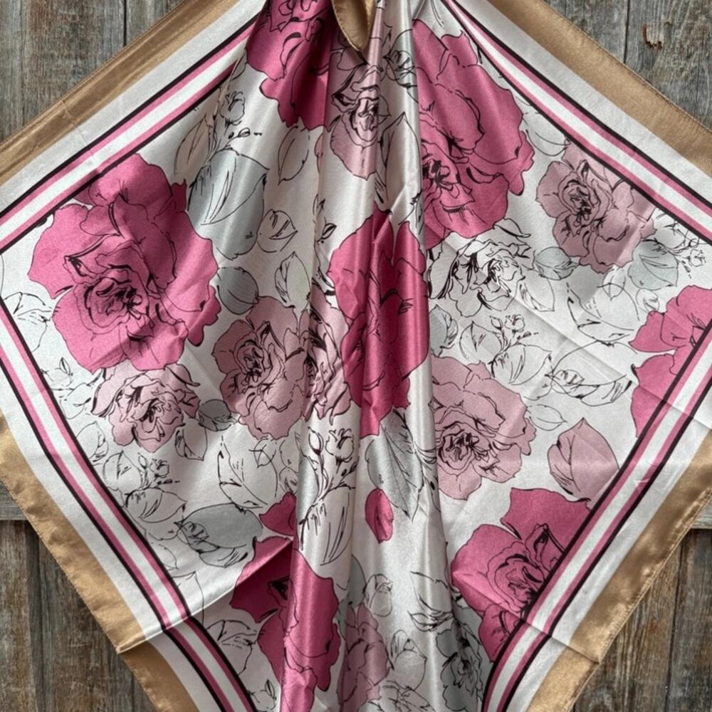 Pink Roses Floral Wild Rag Scarf Western Accessory - Picture 2 of 3